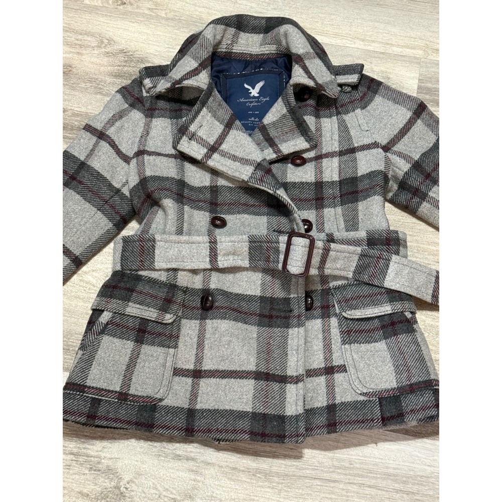 Y2K American‎ Eagle Outfitters Plaid Double Breasted Belted Wool Blend Coat M